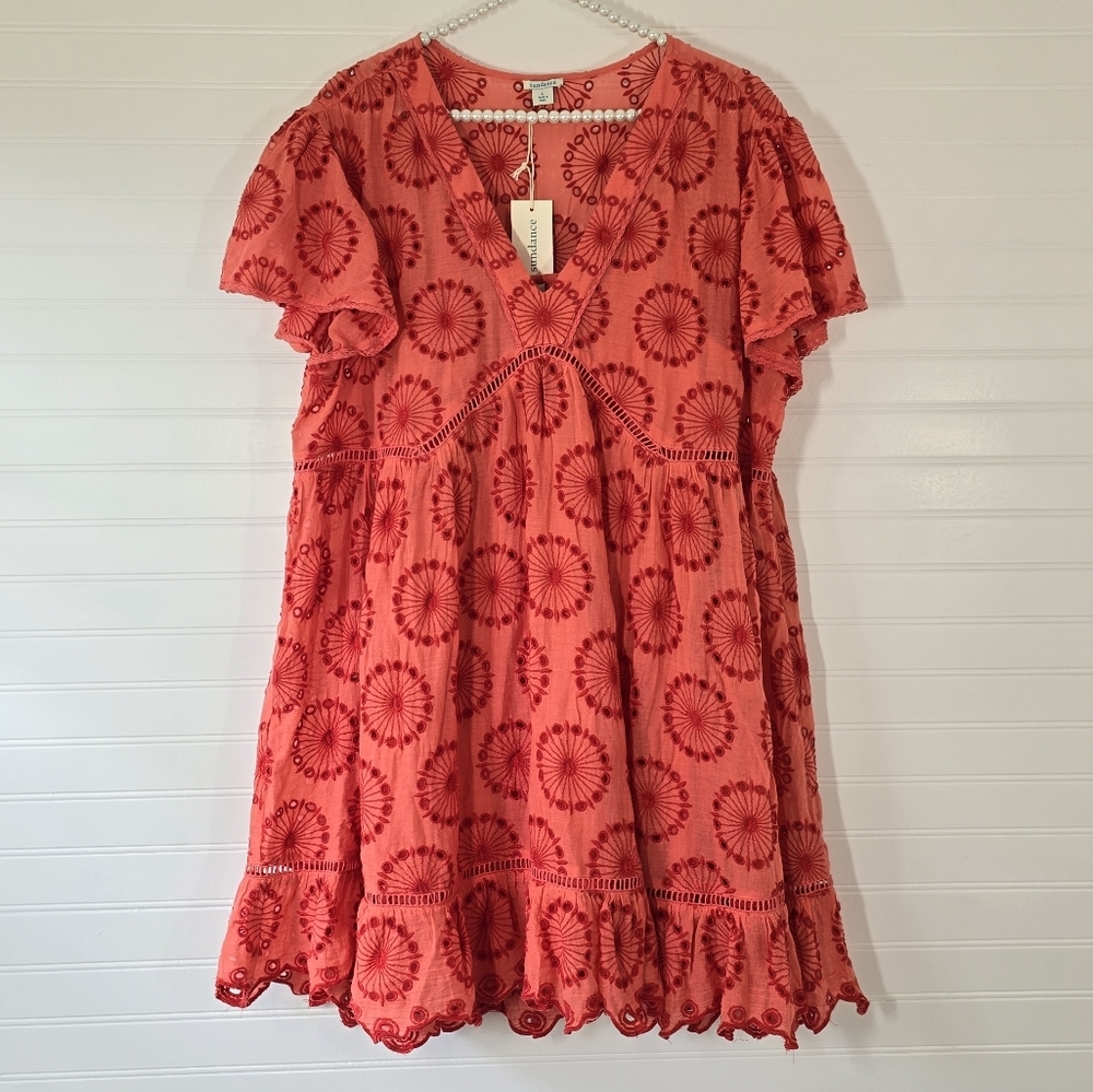 Sundance Eyelet Flowy Aline V-neck Dress Large New